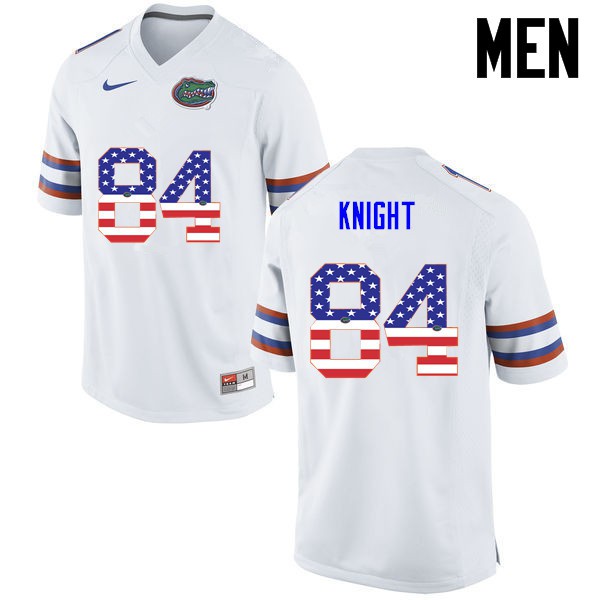 Florida Gators Men #84 Camrin Knight College Football USA Flag Fashion White